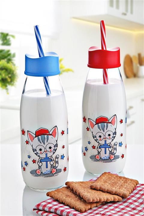 horussweetshop Hayvan Figürlü Pipetli Su Ve Süt Şişesi Cam 500 ml