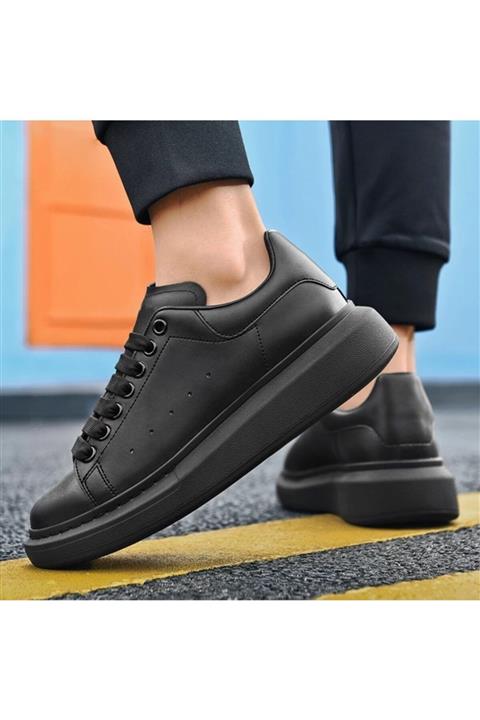 POLENS Unisex Siyah Cilt Spor Ayakkabı