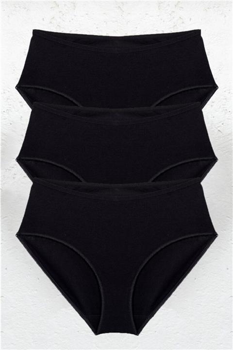 BSM 3' Lü Kadın Siyah Modal Pamuklu Yüksek Kalite Doğal Kilot Batokom Yüksel Bel Külot