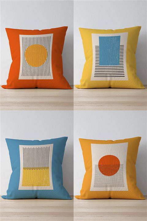 Pilloveland Çift Tarafı Baskılı Tablo Desenli 4'lü Süet Kırlent Kılıfı