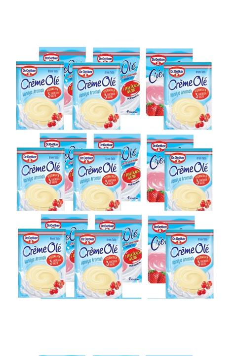 Dr. Oetker Creme Ole Çilek Aromalı Krem Tatlı 110 Gr X 9 Adet & Vanilya Aromalı 110 Gr X 9 Adet