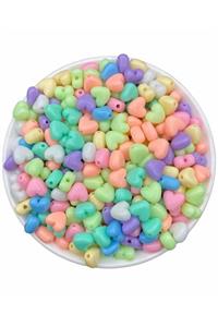 Hedef Bijuteri 25gr 10mm Pastel Karışık Renkli Plastik Kalp Model Boncuk ,takı Yapım Boncuğu (25gr, 60 Adet)