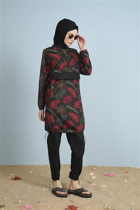 Moodbasic Yarım Fermuarlı Cepli Tesettür Mayo