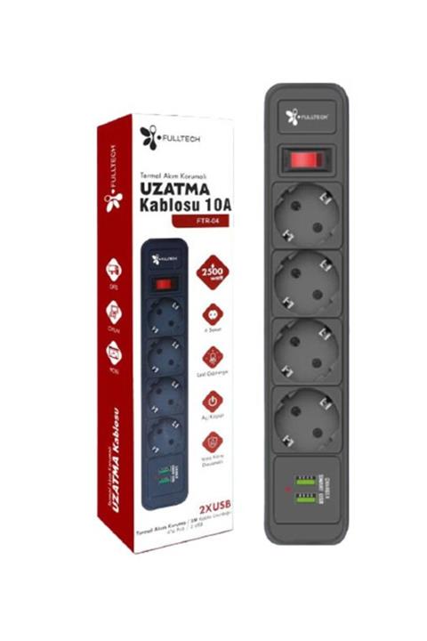 Fulltech Termal Akım Korumalı Usb'li 4lü Uzatma Kablosu 2 Metre 10a