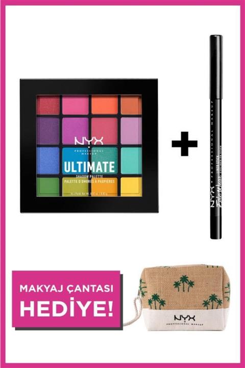NYX Professional Makeup Festival Makyajı Seti Ultimate Shadow Palette + Epic Wear Liner Stick +makyaj Çantası