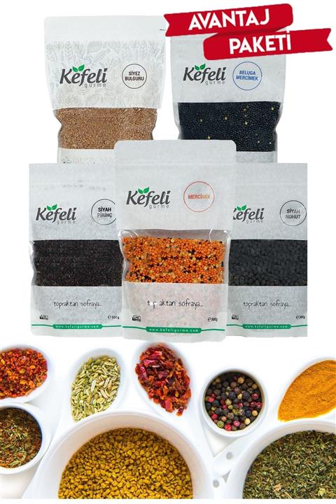 Kefeli Full Organik Bakliyat Paketi Mercimix + Beluga Mercimek + Siyah Nohut + Siyah Pirinç + Siyez Bulguru