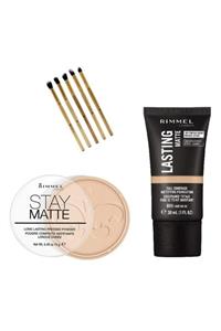 RIMMEL LONDON Lasting Açık Tenliler Için Fondöten-085 Fair Beige & Pudra -001 & 5li Fırça Hediyeli