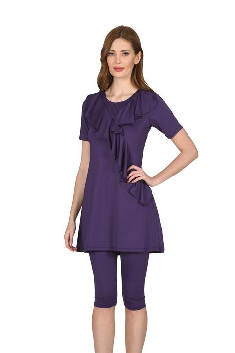 NBB Mor Kısa Kol Yarı Kapalı Tesettür Mayo