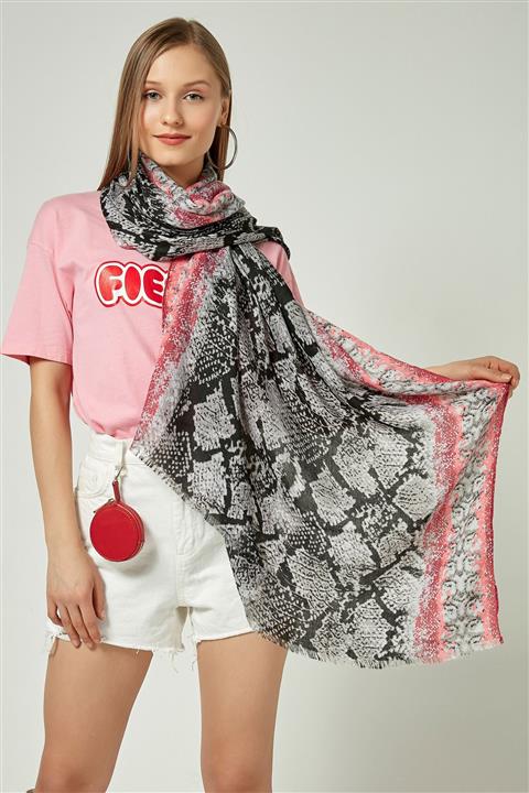 Axesoire Kadın Gri Yılan Derisi Desenli Şal 12233