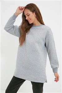 Trendyol Modest Gri Bisiklet Yaka Basic İçi Peluşlu Örme Sweatshirt TCTAW22TW0142