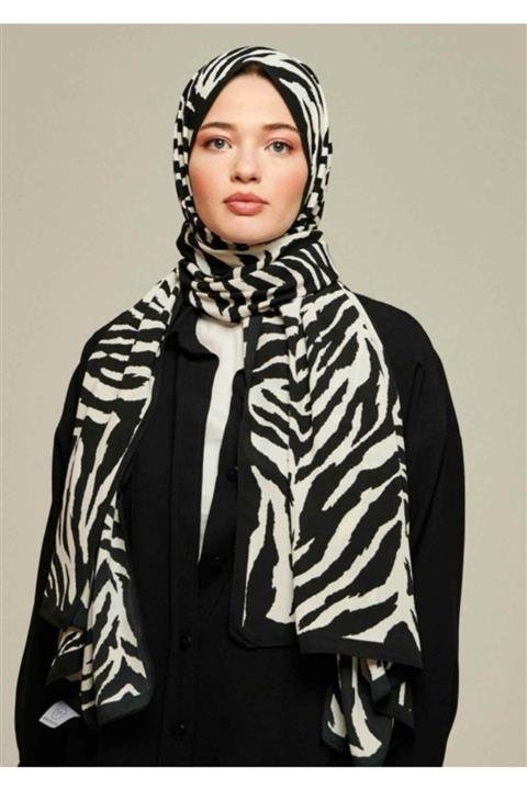 Modakaşmir Zebra Desenli Medine Ipeği Şal