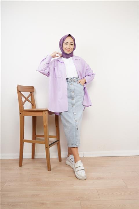 KAMİL KESKİN Kadın Buz Mavi Beli Lastikli Kot Etek