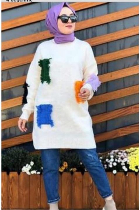 ENGÖZDE KİDS BOUTİQUE Beyaz ,bisiklet Yaka Kadın Tunik