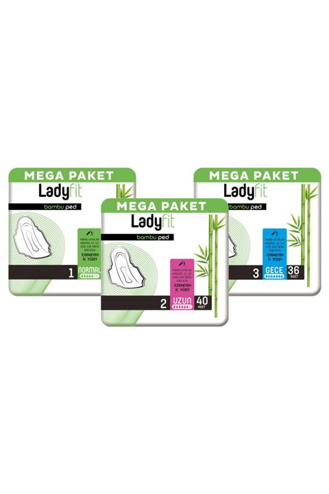 Lady Fit Ladyfit Bambu Ped Mega Avantajlı Paket (normal 48 Adet + Uzun 40 Adet + Gece 36 Adet)