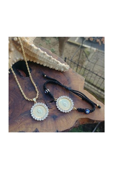 TAKI TASARIM Yarım Altınlı Bileklik Kolye Set