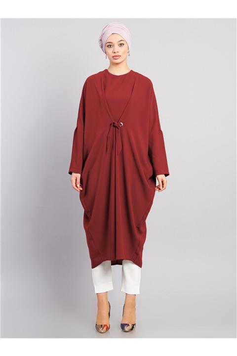 Vamelya Beli Bağcıklı Panço Kiremit