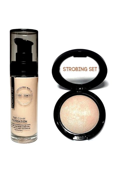 studio cosmetic Hıghlıghter + Porselen Fondoten Set