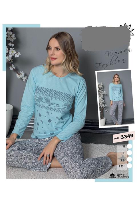 meynur moda Pamuklu Uzunkollu Pijama Takımı