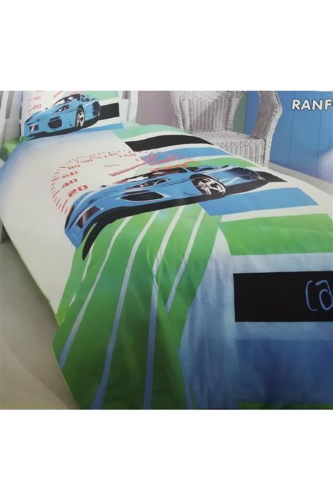 Örtüm Mavi Ralli Pano Tek Kişilik Uyku Seti