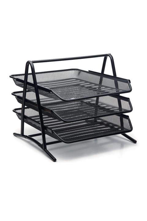 Mas 523 Siyah Perfore Metal 3 Katlı Evrak Rafı