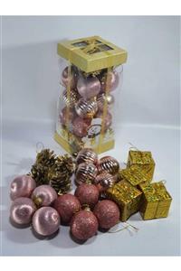 Pumpkin Hediyelik Eşya Yılbaşı Christmas Yılbaşı Ağaçı Christmas Tree 20li Top Süs Seti 5cm Çapında Somon Rose Pembe Renk