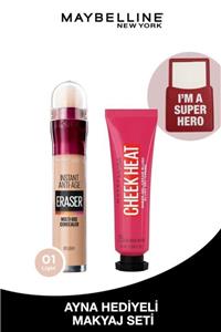 Maybelline New York Instant Anti Age Eraser Kapatıcı - 01 Light + Cheek Heat Likit Allık - 25 Fuchsia Spark - Fuşya