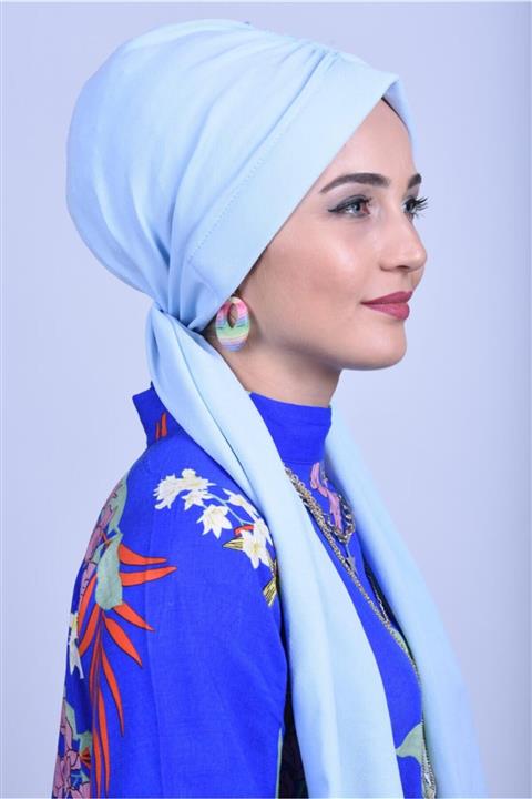 Nowa Scarf Büzgülü Bağlamalı Bone Bebe Mavisi