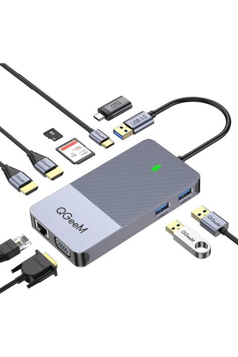CoverStation Type-c Çıkışlı Hub 3.0 Usb + Sd Ve Micro Sd Hafıza Kartı + Type-c + Ethernet + Hdmı + Vga Çıkışı