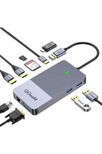 CoverStation Type-c Çıkışlı Hub 3.0 Usb + Sd Ve Micro Sd Hafıza Kartı + Type-c + Ethernet + Hdmı + Vga Çıkışı