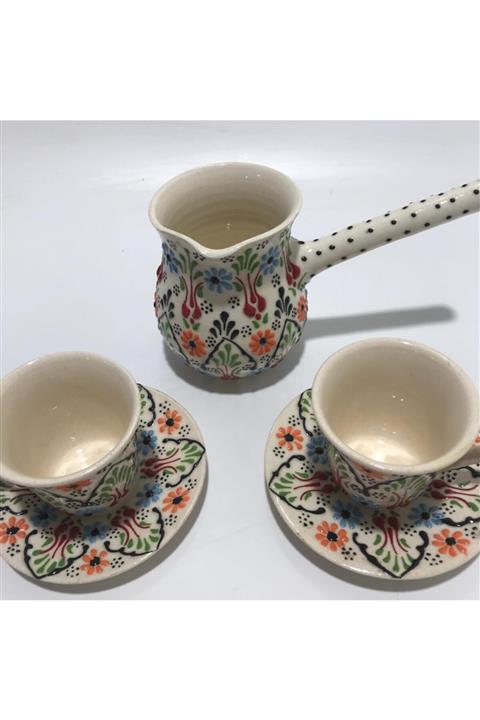 İlbay Çini Takı El Yapımı Cezveli 2 Li Kahve Fincan Seti