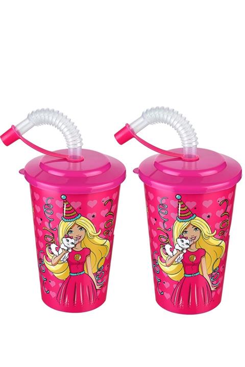 Tuffex 2 Li Barbie Kapaklı Pipetli İçecek Bardak