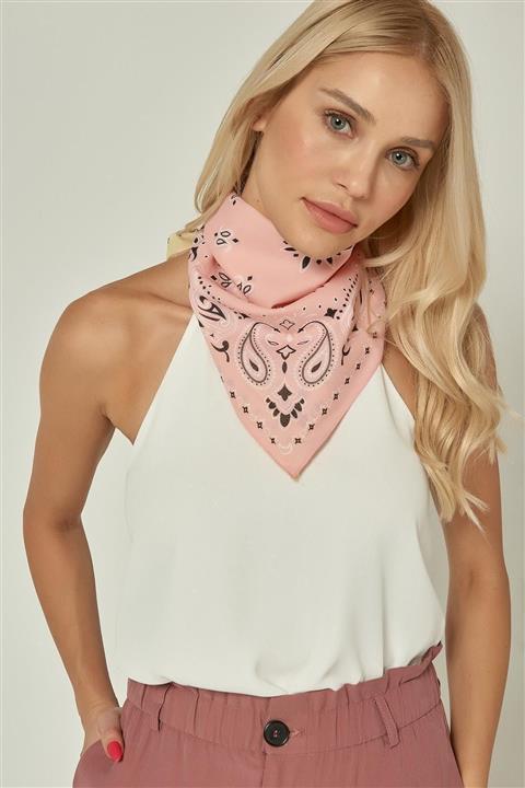 YLondon 12348 Şal Desenli Pembe Renkli Koton Bandana Fular