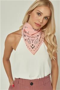 YLondon 12348 Şal Desenli Pembe Renkli Koton Bandana Fular