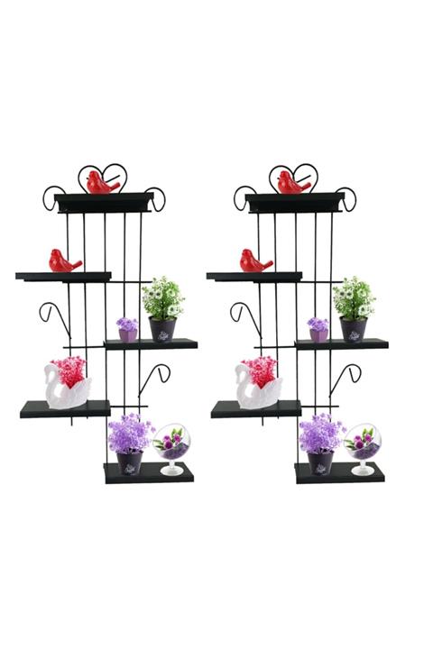 Ion 2 Adet Dekoratif Ferforje 5'li Raf Siyah Renk