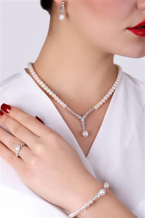 LuLu Jewellery Incili Su Yolu Gümüş Set