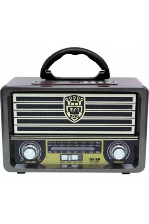 MESHUR STORE Meier M-113bt Şarjlı Nostaljik Radyo Usb Sd Mp3 Bluetooth
