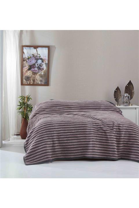 MerryGold Kalın Gramajlı Çizgili Çift Kişilik Yün Uşak Battaniyesi