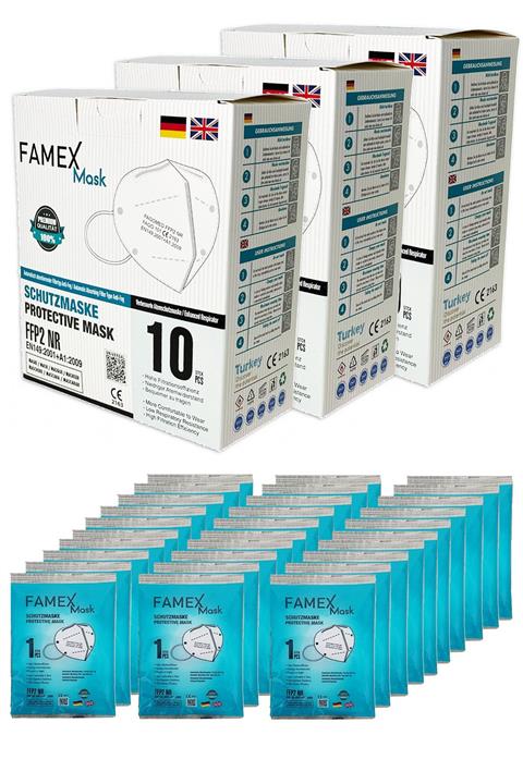 FAMEX Mask Ffp2 Nr 5 Katlı Tekli Steril Paketli Belgeli Medikal Maske 30 Adet Beyaz