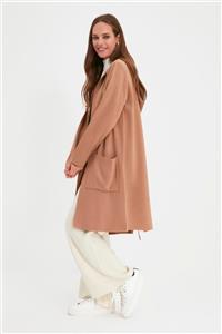 Trendyol Modest Camel Kapüşonlu Uzun Triko Hırka TCTAW22TH0080