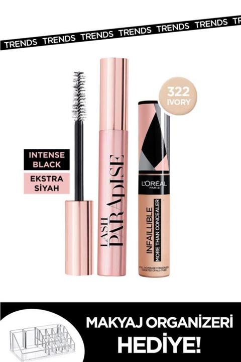L'Oreal Paris Organizer Hediyeli Trend Setler-4/ Infaillable More Than Concealer 322+paradise Ekstra Siyah Maskara