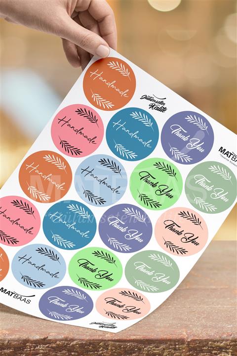 colortouch 72 Adet Renkli Thank You - Handmade Sticker (1 Adet Sticker 4 Cm Çapındadır)