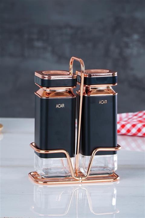 ACAR Black Magıc 2li Metal Standlı Kare Cam Baharat Takımı