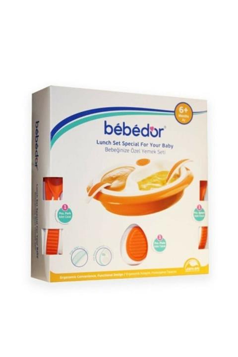 Bebedor Bebek Yemek Seti Sıcak Su Hazneli(bebek Tabağı Ve Iki Kaşık)turuncu