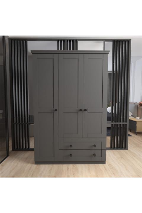 Nettrends Octopus 3 Kapak 2 Çekmece Gardrop Antrasit 90cm