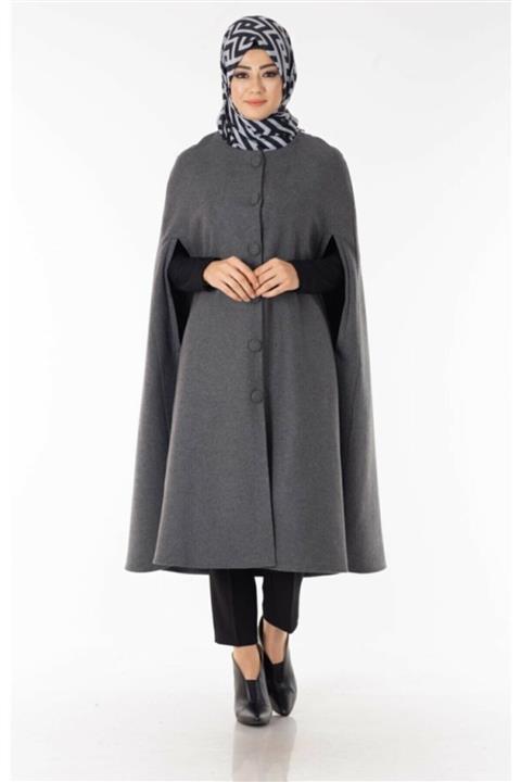 BAKIŞ BUTİK Pelerin Panço Gri Rengi Tesettür Standart Bedendir
