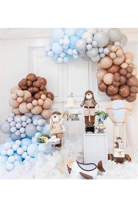 canbayhobi Soft Pastel Balon Zincir Karamel Gri Ten Rengi Mavi Balon Zincir