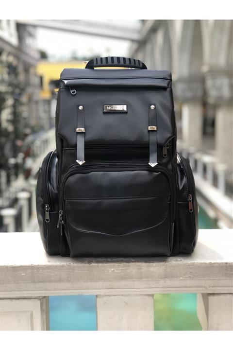 MCD BAG F 35 Parlak Siyah Deri Anne Bebek Bakım Çantası