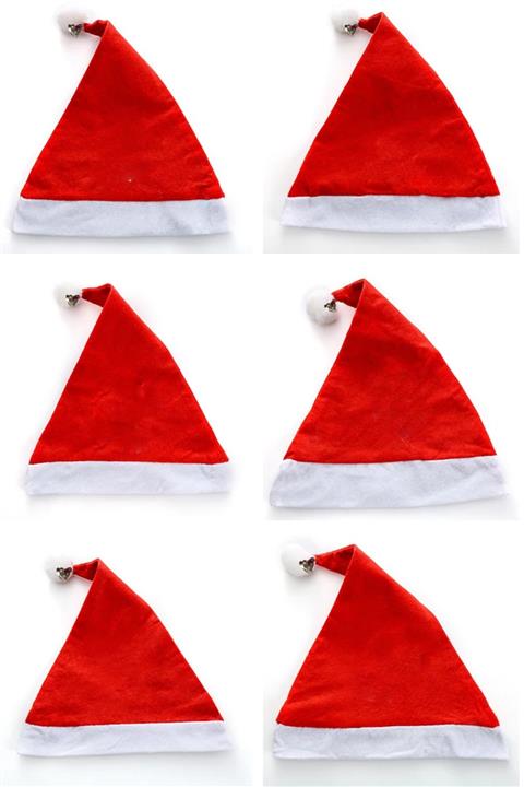 Mobee Noel Çıngıraklı Yılbaşı Şapkası Elyaf Kırmızı Noel Şapkası 6 Lı Set