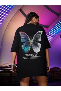 Millionaire Kadın Siyah Butterfly Oversize T-shirt