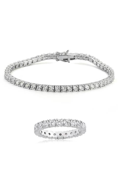 Valori Jewels 7.92 Karat Zirkon Taşlı, Gümüş Su Yolu Bileklik, Tamtur Yüzük Ikili Set Kombini